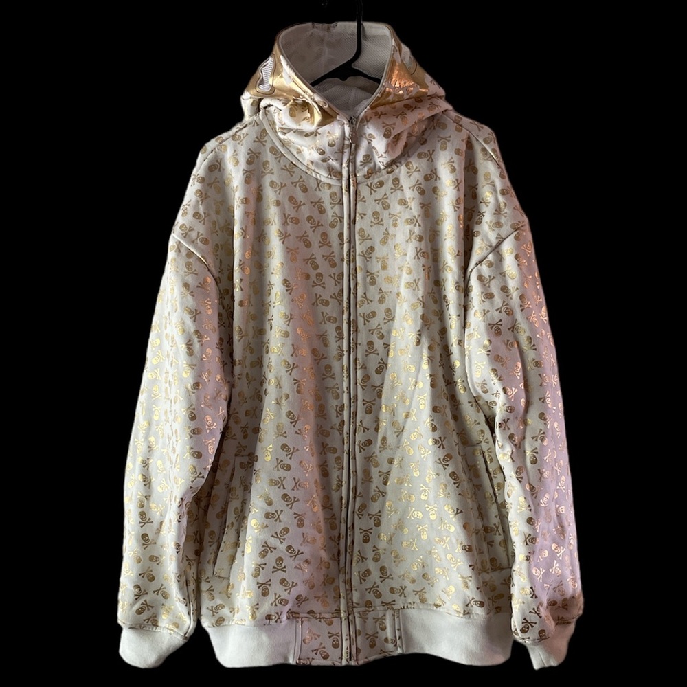 Vault 49 gold skull full face cover zip up hoodie